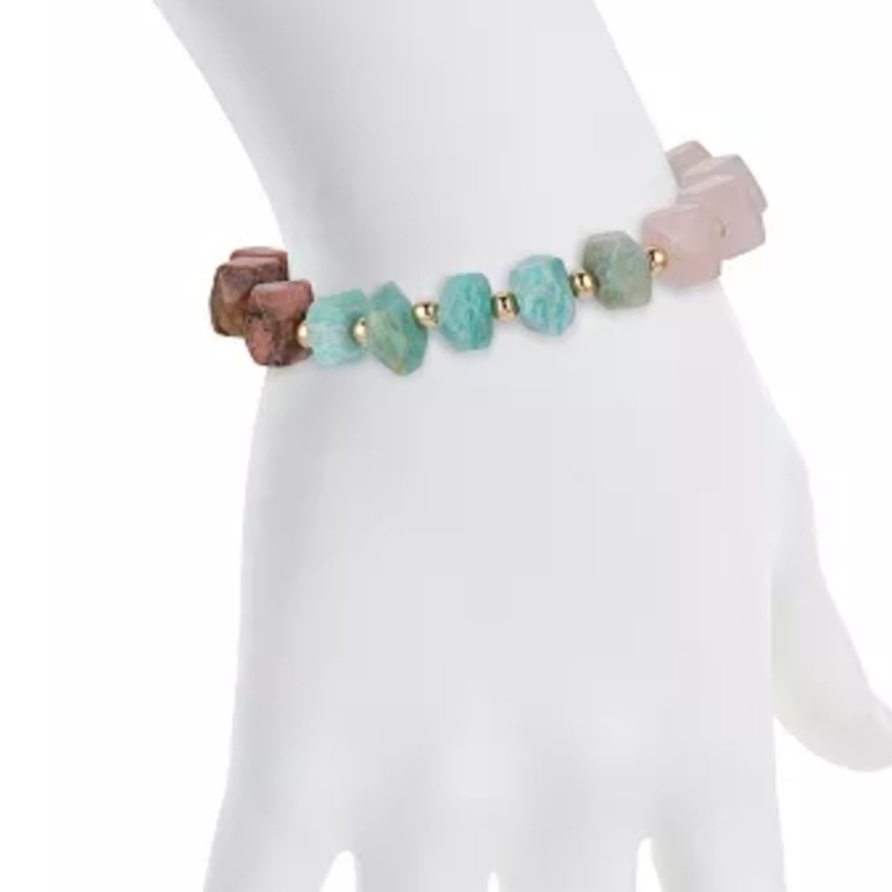 Rose Quartz Amazonite Rhodonite Stone Bracelet, Promote Love, Harmony & Emotions